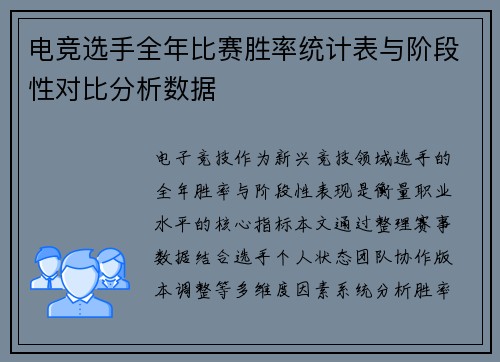 电竞选手全年比赛胜率统计表与阶段性对比分析数据